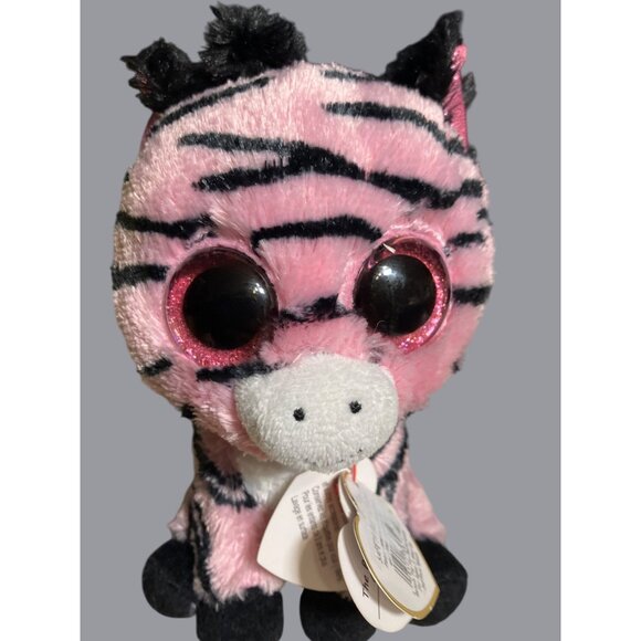 Ty Other - Ty Beanie Boos Zoey Plush Pink Zebra With Glittery Eyes  Stripes Stuffed Animal